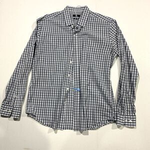 Hugo Boss Sharp Fit Blue Gray Plaid Dress Shirt Mens XL